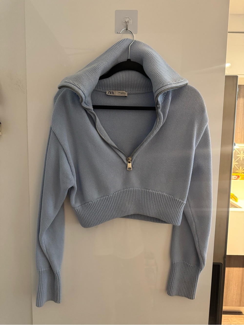 Zara Light Blue Cropped Half-Zip Turtleneck Sweater